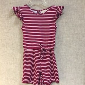 Burgundy Shorts Romper with white stripes - 10